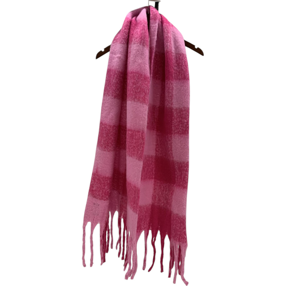 G by Giuliana Women's Plaid Fringe Scarf Soft Warm Stylish Pink